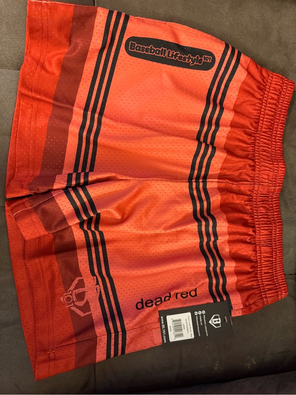 Dead Red Boys' Athletic Shorts with Black Stripes